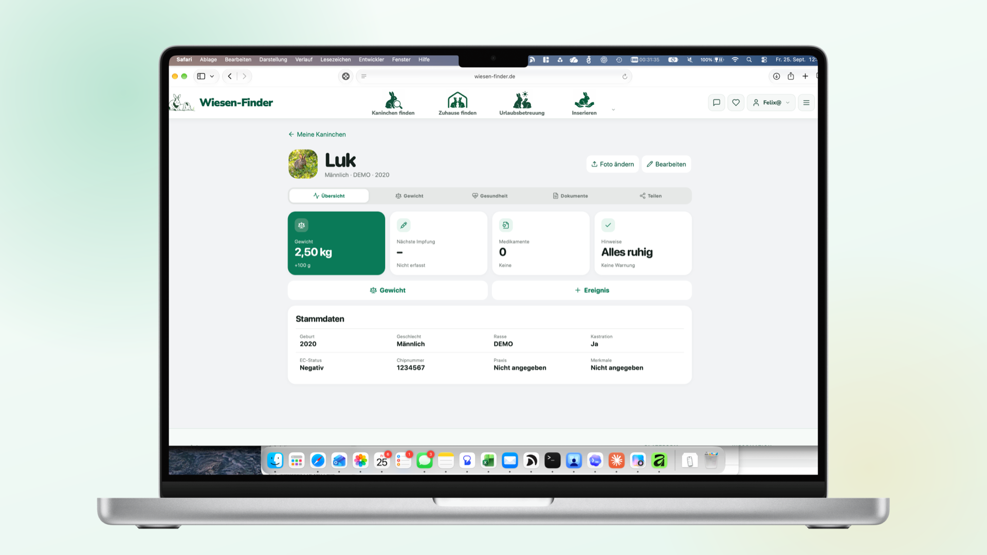 Digitaler Impfpass und Gesundheitsakte für Kaninchen im Wiesen-Finder
