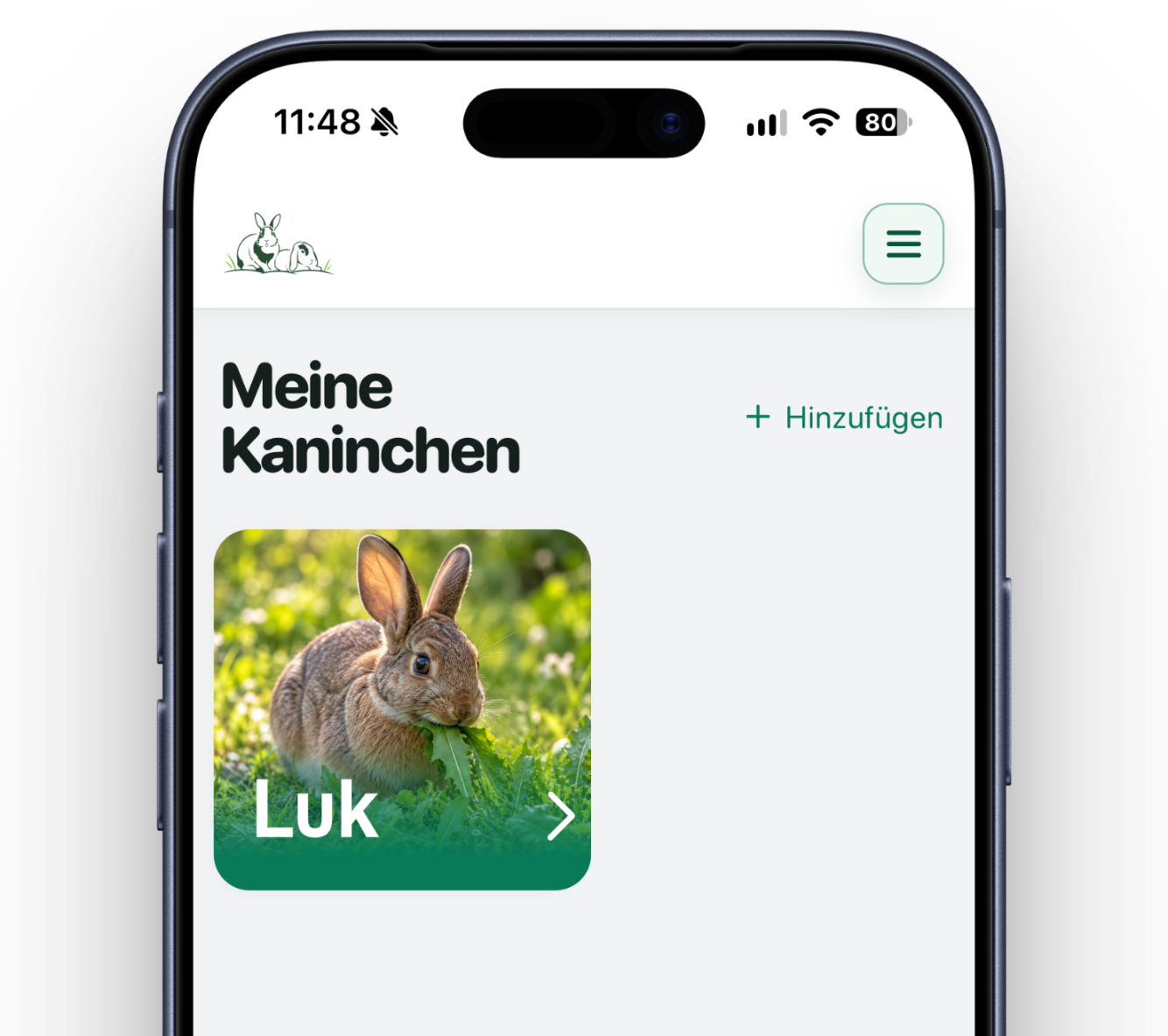 Meine Kaninchen mit persönlicher Profilkachel und Zugang zur digitalen Gesundheitsakte
